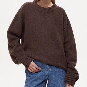 Dark Brown Round Neck Dropped Shoulder Sweater